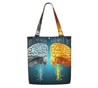 MMSJSBVY Sac fourre-tout coloré en toile de football, sac fourre-tout léger en polyester, sac à main réutilisable pour le travail, l'école et l'épicerie, Fonctions cerveau gauche et droit., Taille