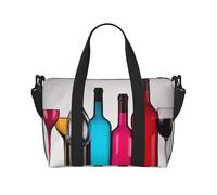 MMSJSBVY Sac fourre-tout de voyage unisexe avec fleurs colorées et papillons - Résistant à l'eau - Grande capacité - Bandoulière réglable, Verres à cocktail et bouteilles de vin, Taille unique