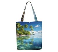 MMSJSBVY Sac fourre-tout en toile avec vue sur le coucher du soleil sur la campagne, sac fourre-tout léger en polyester, sac à main réutilisable pour le travail, l'école et les courses, Belle île dans