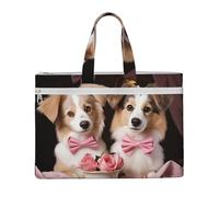 MMSJSBVY Seaside Town Sac à documents en toile élégant, grande capacité avec deux poches zippées pour les trajets et les études, Couple d'amour romantique pour chien, Taille unique