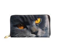 MMSJSBVY Shark in The Sea Portefeuille en cuir avec fermeture éclair pour femme, Chats aux yeux jaunes, Taille unique