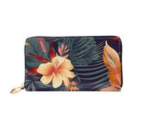 MMSJSBVY Shark in The Sea Portefeuille en cuir avec fermeture éclair pour femme, Motif fleurs tropicales., Taille unique