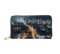 MMSJSBVY Shark in The Sea Portefeuille en cuir avec fermeture éclair pour femme, Vue nocturne sur la ville, Taille unique