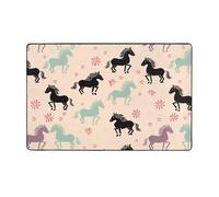 MMSJSBVY Tapis de sol en flanelle à mémoire de forme, doux, antidérapant, absorbant, convient pour salon, chambre à coucher, bureau, motif cheval mignon, 152,4 x 99,1 cm, lavable