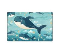 MMSJSBVY Tapis de sol en flanelle avec motif baleines de dessin animé, 152,4 x 99,1 cm, doux, antidérapant, absorbant, adapté pour salon, chambre à coucher, bureau, tapis de sol lavable