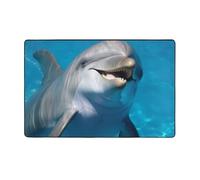 MMSJSBVY Tapis de sol en flanelle doux, antidérapant et absorbant en mousse à mémoire de forme, convient pour salon, chambre à coucher, bureau, motif dauphin avec un sourire, 152,4 x 99,1 cm, lavable
