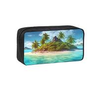 MMSJSBVY Tropical Island Trousse à crayons de grande capacité en tissu Oxford avec fermeture éclair lisse pour l'école, le bureau, les voyages, Île tropicale., Taille unique, Trousse de beauté