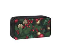 MMSJSBVY Tropical Island Trousse à crayons de grande capacité en tissu Oxford avec fermeture éclair lisse pour l'école, le bureau, les voyages, Feuilles d'épicéa Arbre Boules Fleurs Baie, Taille