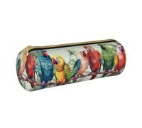 MMSJSBVY Trousse à crayons cylindrique en cuir avec fermeture éclair - Grande capacité - Convient pour les étudiants, le bureau, les voyages, Perroquets colorés sur un arbre, Taille unique, Pochette à