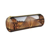 MMSJSBVY Trousse à crayons cylindrique en cuir avec fermeture éclair - Grande capacité - Convient pour les étudiants, le bureau, les voyages et les pinceaux de maquillage, Musée Louvre à Paris, Taille