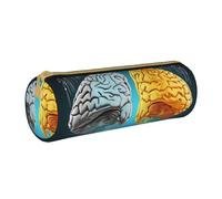 MMSJSBVY Trousse à crayons cylindrique en cuir avec fermeture éclair - Grande capacité - Convient pour les étudiants, le bureau, les voyages et les pinceaux de maquillage, Fonctions cerveau gauche et