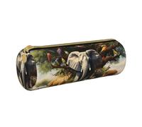 MMSJSBVY Trousse à crayons cylindrique en cuir avec fermeture éclair - Grande capacité - Convient pour les étudiants, le bureau, les voyages, Animaux africains., Taille unique, Pochette à monnaie