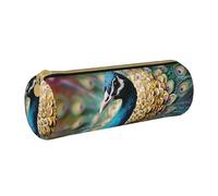 MMSJSBVY Trousse à crayons cylindrique en cuir avec fermeture éclair - Grande capacité - Convient pour les étudiants, le bureau, les voyages, Beau paon., Taille unique, Pochette à monnaie