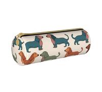 MMSJSBVY Trousse à crayons cylindrique en cuir avec fermeture éclair - Grande capacité - Convient pour les étudiants, le bureau, les voyages, Chiens Teckel mignons, Taille unique, Pochette à monnaie