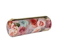 MMSJSBVY Trousse à crayons cylindrique en cuir de couleur pâle délavée, mélange de roses, grande capacité, convient pour les étudiants, le bureau, les voyages, le rangement des pinceaux de maquillage