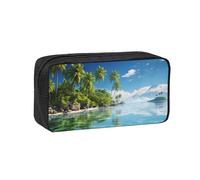 MMSJSBVY Trousse à crayons de grande capacité en tissu Oxford avec fermeture éclair lisse pour l'école, le bureau, les voyages, Belle île dans la mer., Taille unique, Trousse de beauté