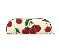 MMSJSBVY Trousse à crayons en cuir avec ours colorés - Organiseur demi-rond avec fermeture éclair pour stylos, cosmétiques et voyage, Motif cerise rouge, Taille unique, Cartable