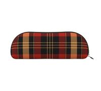 MMSJSBVY Trousse à crayons en cuir avec ours colorés - Organiseur demi-rond avec fermeture éclair pour stylos, cosmétiques et voyage, Plaid rouge et noir, Taille unique, Cartable