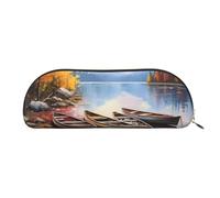 MMSJSBVY Trousse à crayons en cuir d'agneau - Organiseur demi-rond avec fermeture éclair pour stylos, cosmétiques et voyage, Lake with Boats Canoës Park, Taille unique, Cartable