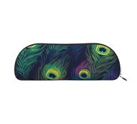 MMSJSBVY Trousse à crayons en cuir d'Halloween - Organiseur demi-rond avec fermeture éclair pour stylos, cosmétiques et voyage, Motif plumes de paon, Taille unique, Cartable