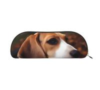 MMSJSBVY Trousse à crayons en cuir motif chien mignon - Organiseur demi-rond avec fermeture éclair pour stylos, cosmétiques et voyage, Beagle mignon., Taille unique, Cartable