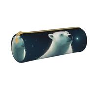 MMSJSBVY Trousse de rangement cylindrique d'été en cuir avec fermeture éclair - Grande capacité - Convient pour les étudiants, le bureau, les voyages et les pinceaux de maquillage, Ours blanc, Taille