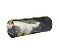 MMSJSBVY Trousse de rangement cylindrique en cuir avec fermeture éclair et nœud papillon - Grande capacité - Convient pour les étudiants, le bureau, les voyages, Ancien Big Tree Animal Paysage, Taille