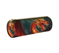 MMSJSBVY Trousse de rangement cylindrique en cuir avec fermeture éclair Motif labrador Noir Grande capacité Convient pour les étudiants, le bureau, les voyages, Roi dragon dans le feu, Taille unique