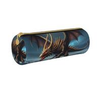 MMSJSBVY Trousse de rangement cylindrique en cuir avec fermeture éclair Motif labrador Noir Grande capacité Convient pour les étudiants, le bureau, les voyages, Dragon volant., Taille unique, Pochette