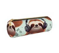 MMSJSBVY Trousse de rangement cylindrique en cuir avec fermeture éclair Motif labrador Noir Grande capacité Convient pour les étudiants, le bureau, les voyages, Musique de paresseux drôle et mignon