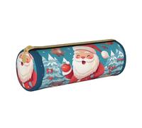 MMSJSBVY Trousse de rangement cylindrique en cuir avec fermeture éclair - Motif lapin mignon - Grande capacité - Convient pour les étudiants, le bureau, les voyages, Bonhomme de neige Joyeux Noël