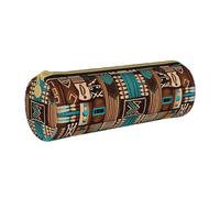 MMSJSBVY Trousse de rangement cylindrique en cuir avec fermeture éclair - Motif lapin mignon - Grande capacité - Convient pour les étudiants, le bureau, les voyages, Art populaire mexicain Boho1