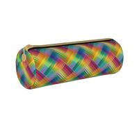 MMSJSBVY Trousse de rangement cylindrique en cuir avec fermeture éclair Motif Père Noël Grande capacité Convient pour les étudiants, le bureau, les voyages, les pinceaux de maquillage, Sergé coloré
