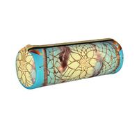 MMSJSBVY Trousse de rangement cylindrique en cuir avec fermeture éclair Motif Père Noël Grande capacité Convient pour les étudiants, le bureau, les voyages, les pinceaux de maquillage, Filet de rêve