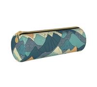 MMSJSBVY Trousse de rangement cylindrique en cuir avec motif floral coloré - Grande capacité - Convient pour les étudiants, le bureau, les voyages, le maquillage - Avec fermeture éclair, Montagnes