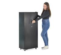 MMT Armoire 2 portes verrouillable - Bibliothèque à domicile, bureau, cuisine, garde-manger, garage - Bois stratifié - 2 étagères (Noir)