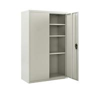 MMT Armoire de rangement en métal - 140 cm de haut - Armoire de rangement avec 2 portes verrouillables, 3 étagères réglables, armoires de rangement de bureau en acier gris, armoire de bureau, garage