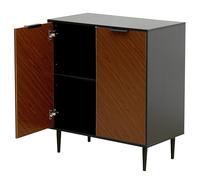 MMT Buffet milieu du siècle, armoire d'appoint, armoire à 2 portes sur pieds avec étagère réglable, 71,9 cm de long, 81,3 cm de haut, table d'entrée et armoire de garde-manger (blanc/portes en chêne