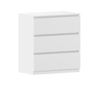 MMT Commode blanche - 3 tiroirs - Meuble de chambre à coucher (70cm x 77cm x 40cm) - Meuble de rangement moderne pour chambre à coucher ou salon