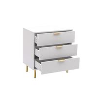 MMT Commode de rangement cannelée avec poignées et pieds dorés, options à 3 ou 5 tiroirs, blanc ou noir brillant, meuble de chambre à coucher (3 tiroirs)