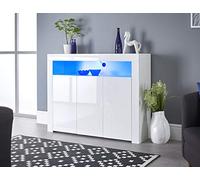 MMT Furniture Designs Ltd Buffet à 3 portes avec bandes LED Blanc mat et brillant 116 cm de large SIB-04