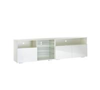 MMT Meuble TV blanc 200 cm avec étagère de rangement ouverte et lumières LED 200 cm de long Convient pour les téléviseurs jusqu'à 90" - 65", 75", 80", 82", 84" (blanc)