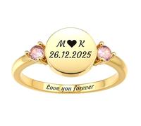 MMXX Bagues Naissance Personnalisées Femmes Bague Promesse Personnalisée avec Photo Nom avec Option Gravure Photo Texte Bijoux Commémoratifs Cadeau pour Amoureux Mères Femmes (Style A2 - Taille 57)