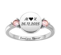MMXX Bagues Naissance Personnalisées Femmes Bague Promesse Personnalisée avec Photo Nom avec Option Gravure Photo Texte Bijoux Commémoratifs Cadeau pour Amoureux Mères Femmes (Style A1 - Taille 57)