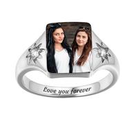 MMXX Bagues Naissance Personnalisées Femmes Bague Promesse Personnalisée avec Photo Nom avec Option Gravure Photo Texte Bijoux Commémoratifs Cadeau pour Amoureux Mères Femmes (Style D1 - Taille 64)