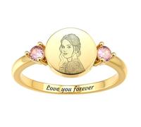 MMXX Bagues Naissance Personnalisées Femmes Bague Promesse Personnalisée avec Photo Nom avec Option Gravure Photo Texte Bijoux Commémoratifs Cadeau pour Amoureux Mères Femmes (Style B2 - Taille 57)