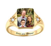 MMXX Bagues Naissance Personnalisées Femmes Bague Promesse Personnalisée avec Photo Nom avec Option Gravure Photo Texte Bijoux Commémoratifs Cadeau pour Amoureux Mères Femmes (Style D2 - Taille 57)