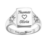 MMXX Bagues Naissance Personnalisées Femmes Bague Promesse Personnalisée avec Photo Nom avec Option Gravure Photo Texte Bijoux Commémoratifs Cadeau pour Amoureux Mères Femmes (Style C1 - Taille 64)