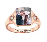 MMXX Bagues Naissance Personnalisées Femmes Bague Promesse Personnalisée avec Photo Nom avec Option Gravure Photo Texte Bijoux Commémoratifs Cadeau pour Amoureux Mères Femmes (Style D3 - Taille 51)