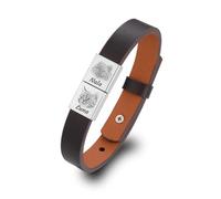 MMXX Bracelet en Cuir Personnalisé pour Homme avec Portrait D'animal de Compagnie avec 1-4 Breloques de Nom Gravées Bracelet Commémoratif Réglable pour Animaux de Compagnie Cadeau pour Lui - C2